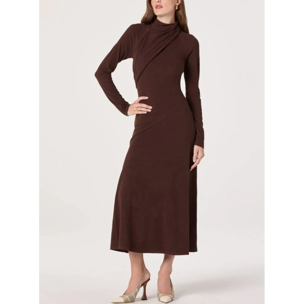 ASTR The Label Asymmetrical Draped Mock Neck Midi Dress Size Small